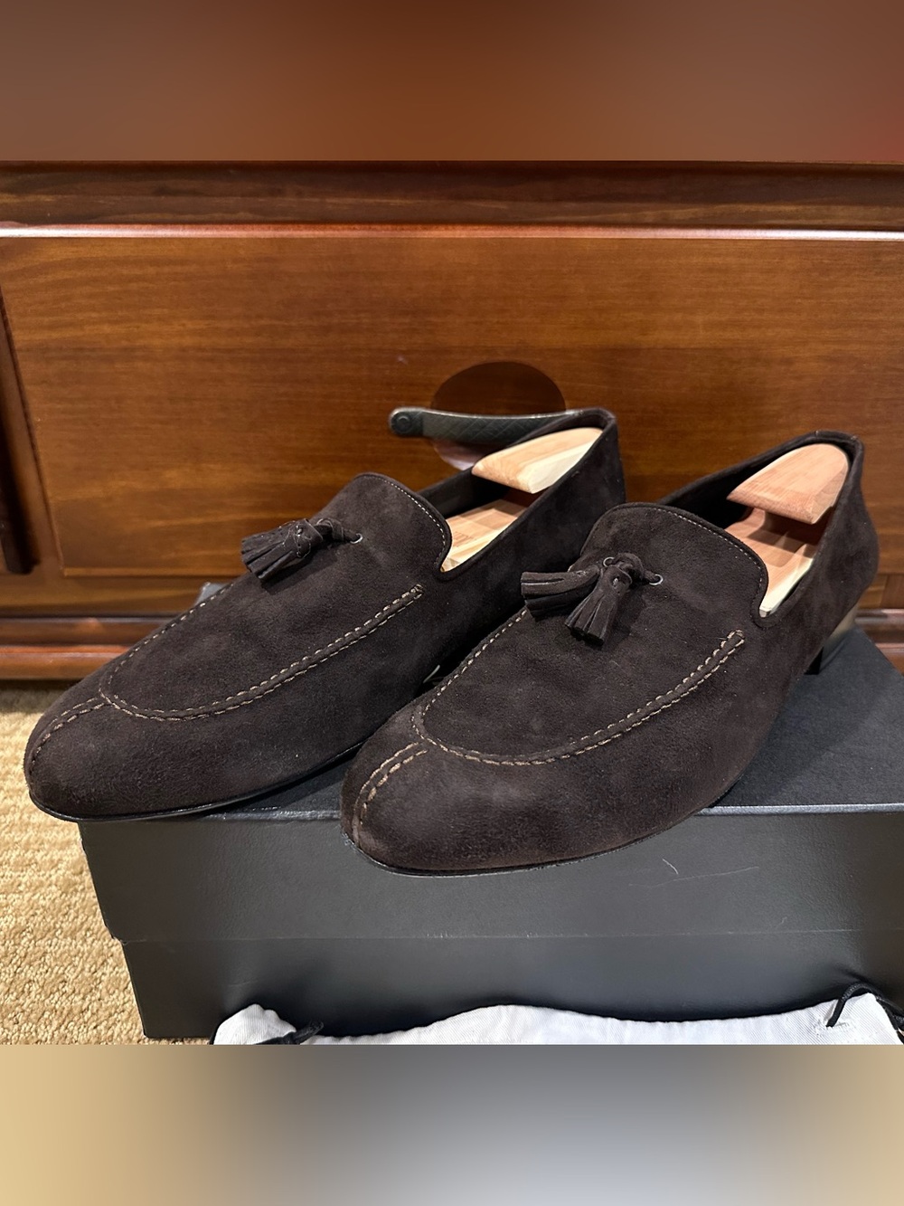 Alberto Moretti Dark Brown Suede Tassel Loafers 12M